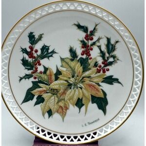 Vintage Bing & Grondahl Plate Country Garden Calendar December Poinsettias Holly